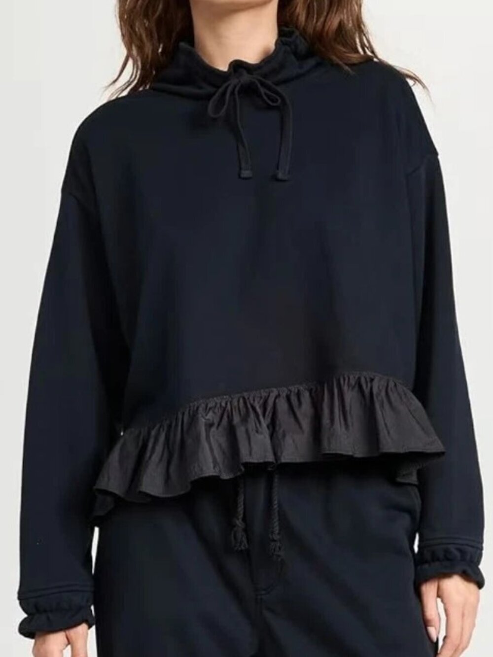 FP Movement Free People Sway Black Ruffle Pullover Sweatshirt Women's XS